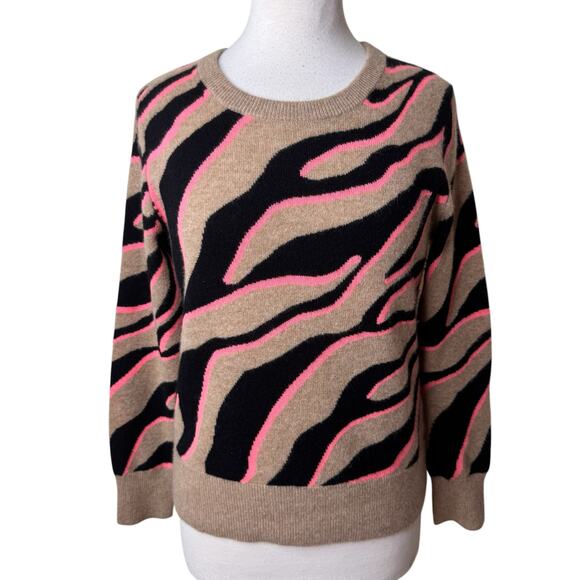 WHITE + WARREN Zebra Animal Print 100% Cashmere Crewneck Sweater Small - Picture 1 of 7